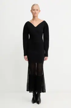 BOSS rochie cu lana culoarea negru, midi, mulata, 50550771 imagine