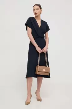 BOSS rochie culoarea albastru marin, midi, evazati imagine