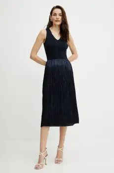 BOSS rochie culoarea albastru marin, midi, evazati, 50537736 imagine