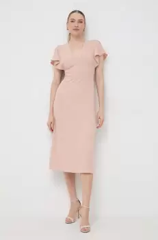 BOSS rochie culoarea bej, midi, drept imagine