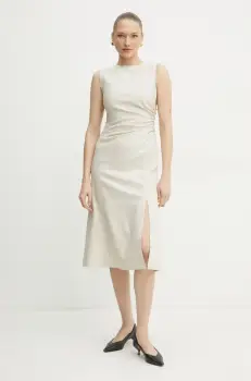 BOSS rochie culoarea bej, midi, evazati, 50537879 imagine