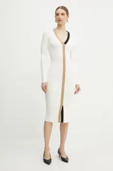 BOSS rochie culoarea bej, midi, mulata, 50537746 imagine