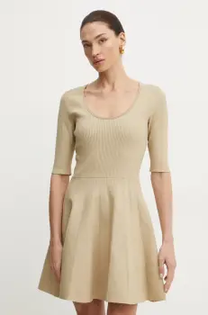 BOSS rochie culoarea bej, mini, evazati, 50530722 imagine