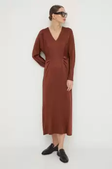 BOSS rochie culoarea maro, midi, evazati imagine