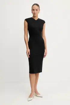 BOSS rochie culoarea negru, midi, drept, 50541987 imagine