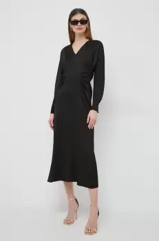 BOSS rochie culoarea negru, midi, evazati imagine