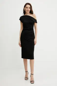 BOSS rochie culoarea negru, midi, mulata, 50540871 imagine