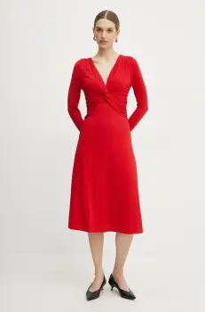 BOSS rochie culoarea rosu, midi, evazati, 50532019 imagine