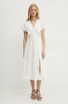 BOSS rochie de matase culoarea bej, mini, evazati, 50532930 imagine