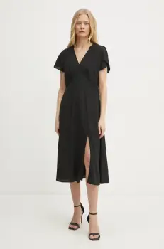 BOSS rochie de matase culoarea negru, mini, evazati, 50532930 imagine