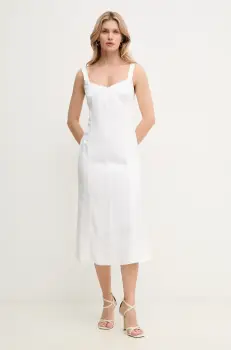 BOSS rochie din amestec de in culoarea alb, mini, evazati, 50535332 imagine