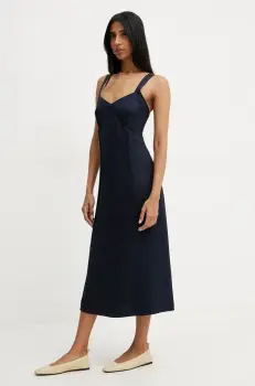 BOSS rochie din amestec de in culoarea bleumarin, mini, evazati, 50535332 imagine