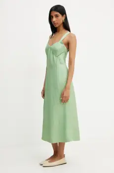 BOSS rochie din amestec de in culoarea verde, mini, evazati, 50535332 imagine