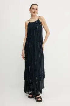 BOSS rochie din amestec de matase culoarea bleumarin, maxi, evazati, 50535154 imagine