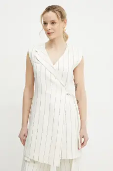 BOSS rochie din in culoarea bej, mini, evazati, 50537459 imagine