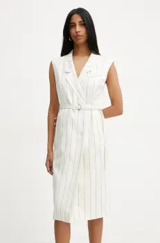 BOSS rochie din in culoarea bej, mini, mulata, 50540617 imagine