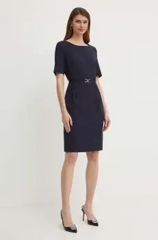 BOSS rochie din lana culoarea albastru marin, mini, mulata imagine