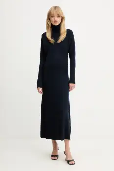 BOSS rochie din lana culoarea bleumarin, maxi, evazati, 50548520 imagine