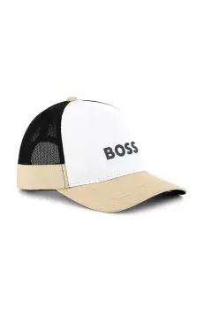 BOSS sapca din bumbac pentru copii culoarea bej, cu imprimeu, J51687 imagine