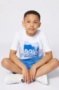 BOSS tricou de bumbac pentru copii culoarea alb, cu imprimeu, J52044 imagine
