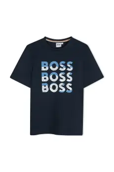 BOSS tricou de bumbac pentru copii culoarea albastru marin, cu imprimeu, J52038 imagine