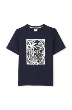 BOSS tricou de bumbac pentru copii culoarea albastru marin, cu imprimeu, J52050 imagine