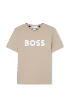 BOSS tricou de bumbac pentru copii culoarea bej, cu imprimeu, J52030 imagine