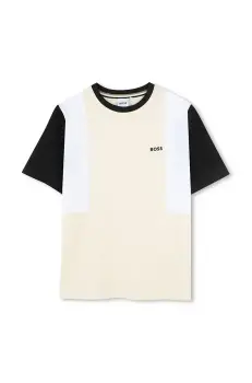 BOSS tricou de bumbac pentru copii culoarea bej, uni, J52039 imagine