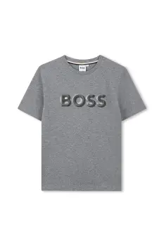 BOSS tricou de bumbac pentru copii culoarea gri, cu imprimeu, J52360 imagine