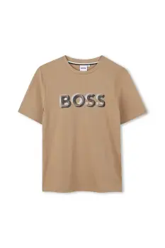 BOSS tricou de bumbac pentru copii culoarea maro, uni, J52360 imagine