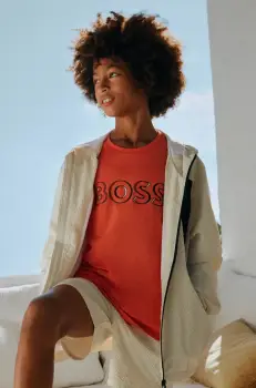 BOSS tricou de bumbac pentru copii culoarea portocaliu, cu imprimeu, J52034 imagine