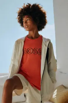 BOSS tricou de bumbac pentru copii culoarea portocaliu, cu imprimeu, J52034 imagine