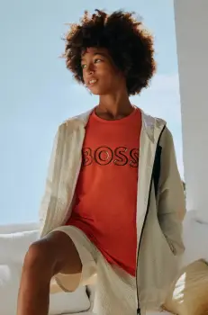 BOSS tricou de bumbac pentru copii culoarea portocaliu, cu imprimeu, J52034 imagine