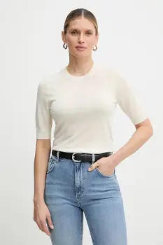 BOSS tricou de lana Farbella culoarea bej, 50544996 imagine