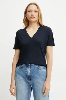 BOSS tricou din amestec de in femei, culoarea bleumarin, 50537543 imagine