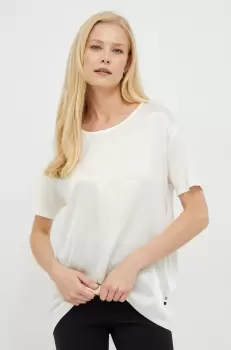 BOSS tricou din amestec de matase culoarea bej imagine