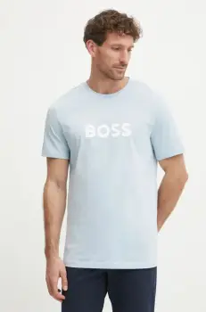 BOSS tricou din bumbac barbati, culoarea alb, cu imprimeu, 50503276 imagine