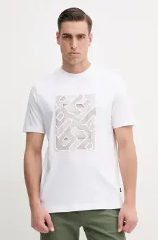 BOSS tricou din bumbac barbati, culoarea alb, cu imprimeu, 50538438 imagine
