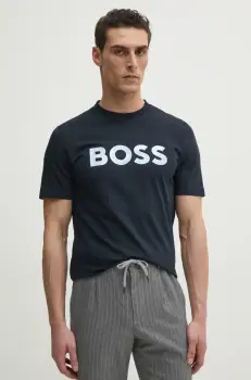 BOSS tricou din bumbac barbati, culoarea albastru marin, cu imprimeu, 50531309 imagine