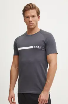 BOSS tricou din bumbac barbati, culoarea gri, cu imprimeu imagine