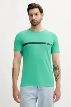 BOSS tricou din bumbac barbati, culoarea turcoaz, cu imprimeu, 50517970 imagine