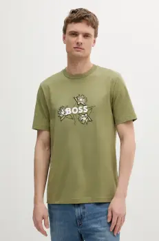 BOSS tricou din bumbac barbati, culoarea verde, cu imprimeu, 50536796 imagine