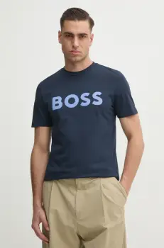 BOSS tricou din bumbac BOSS CASUAL barbati, culoarea albastru marin, cu imprimeu imagine
