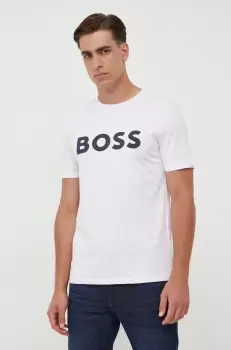 BOSS tricou din bumbac BOSS CASUAL culoarea bej, cu imprimeu imagine