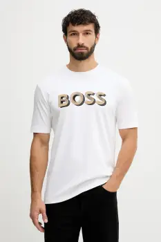 BOSS tricou din bumbac culoarea alb, cu imprimeu, 50551902 imagine
