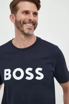 BOSS tricou din bumbac culoarea albastru marin, cu imprimeu imagine