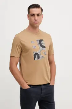 BOSS tricou din bumbac culoarea bej, cu imprimeu, 50543901 imagine