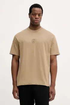 BOSS tricou din bumbac culoarea bej, cu imprimeu, 50555106 imagine