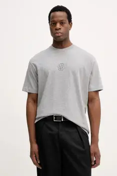 BOSS tricou din bumbac culoarea gri, cu imprimeu, 50555106 imagine