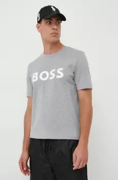 BOSS tricou din bumbac culoarea gri, cu imprimeu imagine